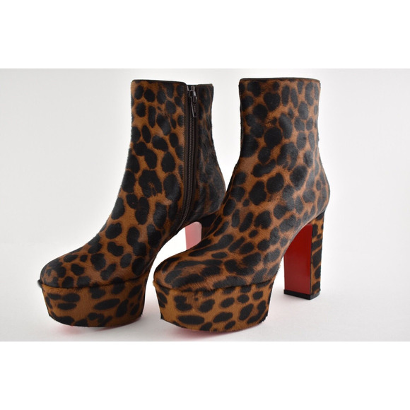 Christian Louboutin Protoboot 110 Black Leopard Platform Heel Bootie 35.5 - Picture 9 of 11